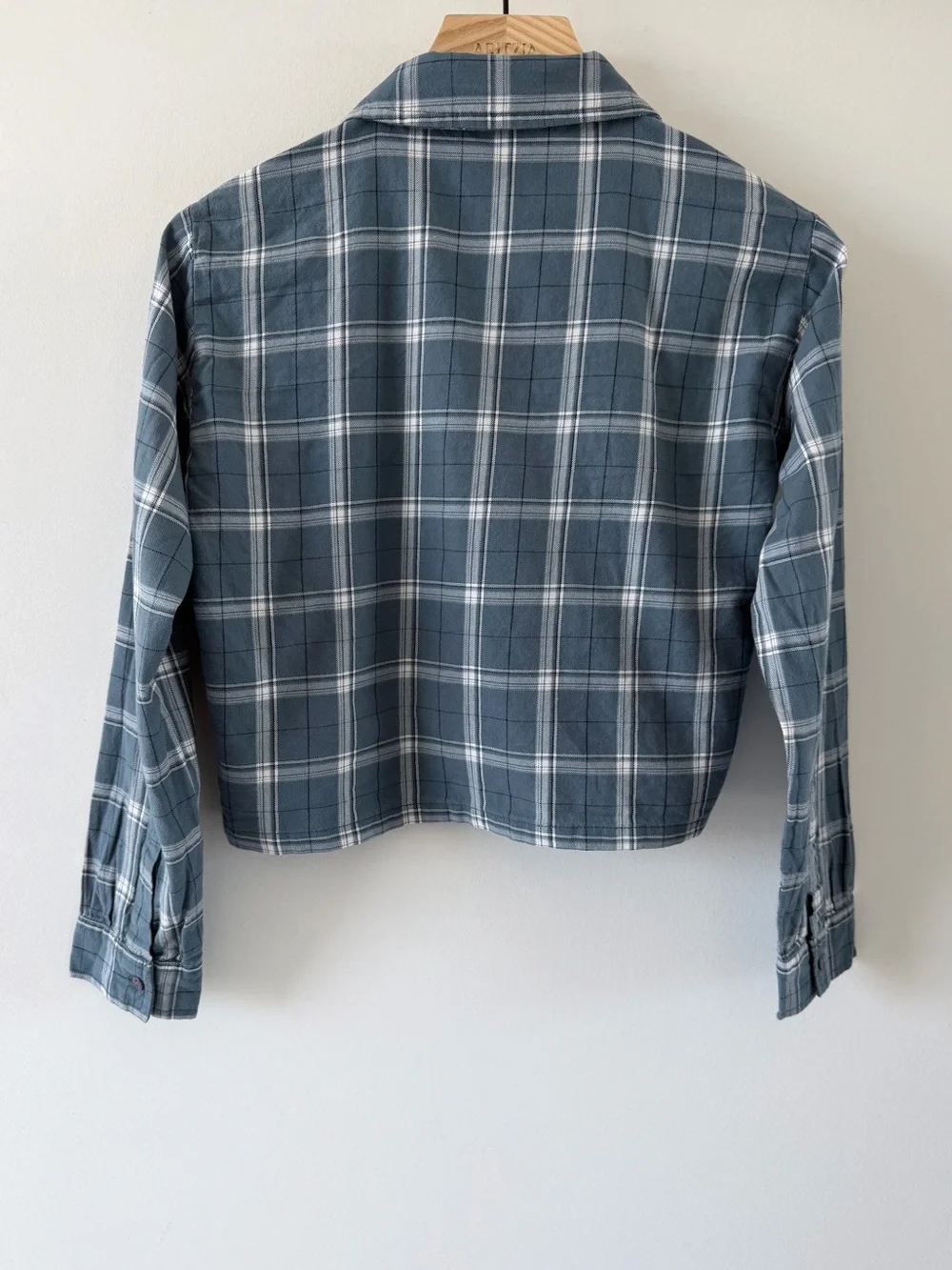 Blue Plaid Cropped Button Up Shirt Y2K Casual Top Tagged L Fits S - Picture 4 of 6